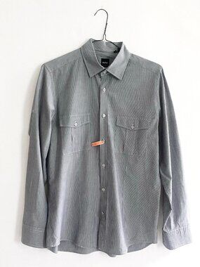 BOSS HUGO BOSS Men's Long Sleeve Button Up Shirt, Grey/Stripe, M